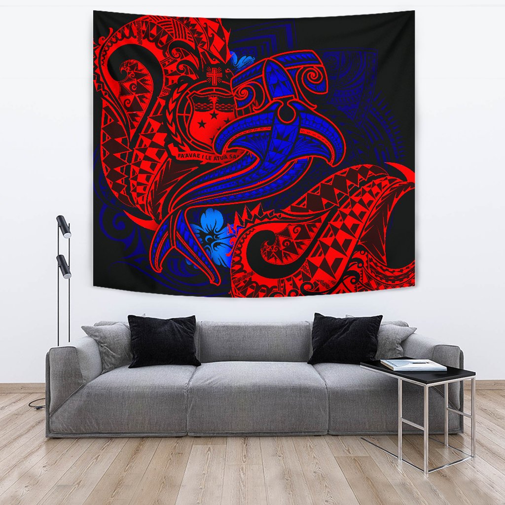 Samoa Tapestry - Blue Shark Wall Tapestry - Samoa Tapestry - Blue Shark - BN18 Large 104" x 88" - Polynesian Pride