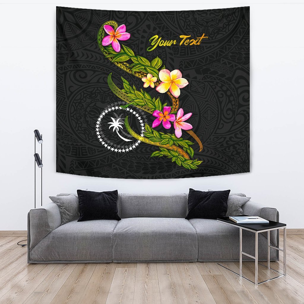 Chuuk Polynesian Custom Personalised Tapestry - Plumeria Tribal One Style Black - Polynesian Pride