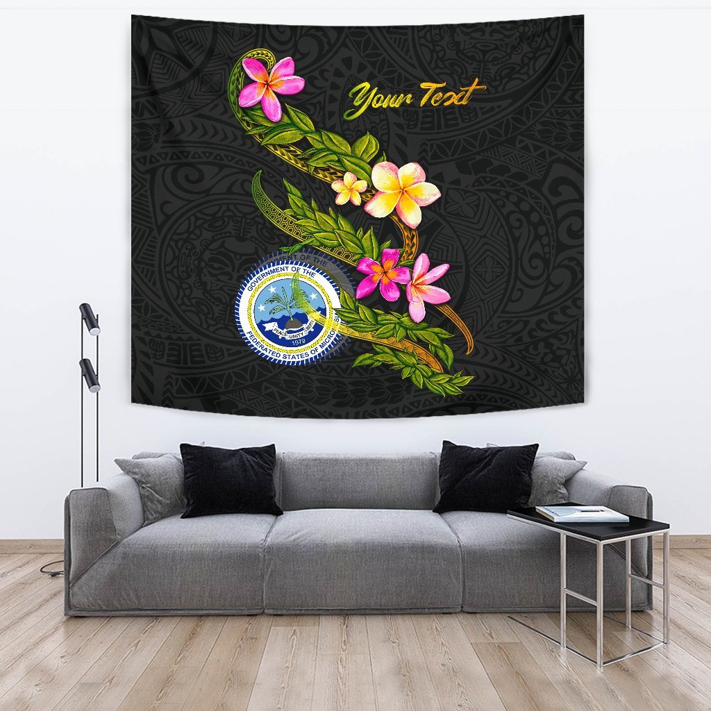 Federated States Of Micronesia Polynesian Custom Personalised Tapestry - Plumeria Tribal One Style Black - Polynesian Pride