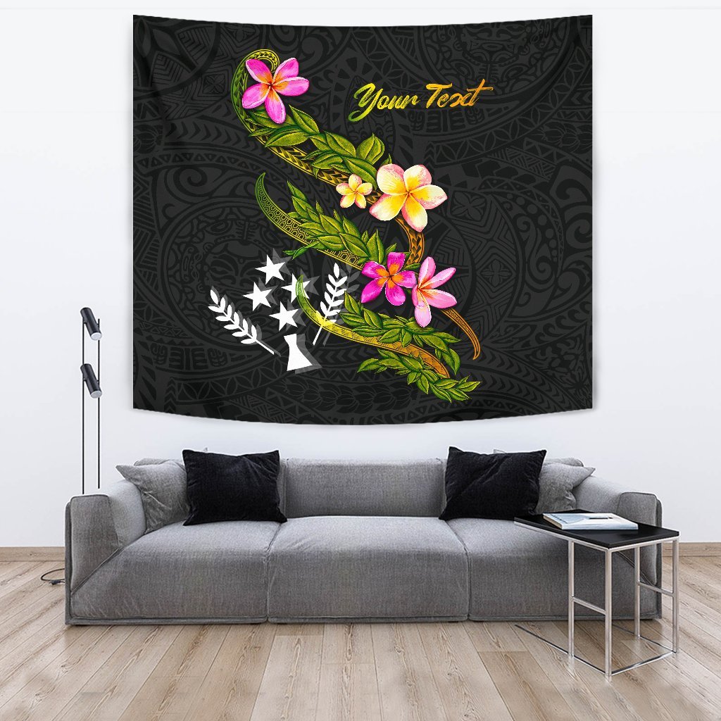 Kosrae Polynesian Custom Personalised Tapestry - Plumeria Tribal One Style Black - Polynesian Pride