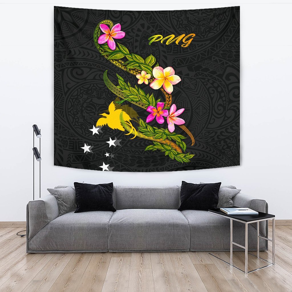 Papua New Guinea Polynesian Tapestry - Plumeria Tribal One Style Black - Polynesian Pride