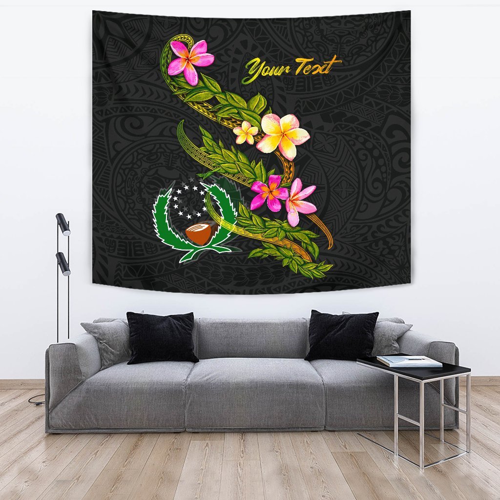 Pohnpei Polynesian Custom Personalised Tapestry - Plumeria Tribal One Style Black - Polynesian Pride