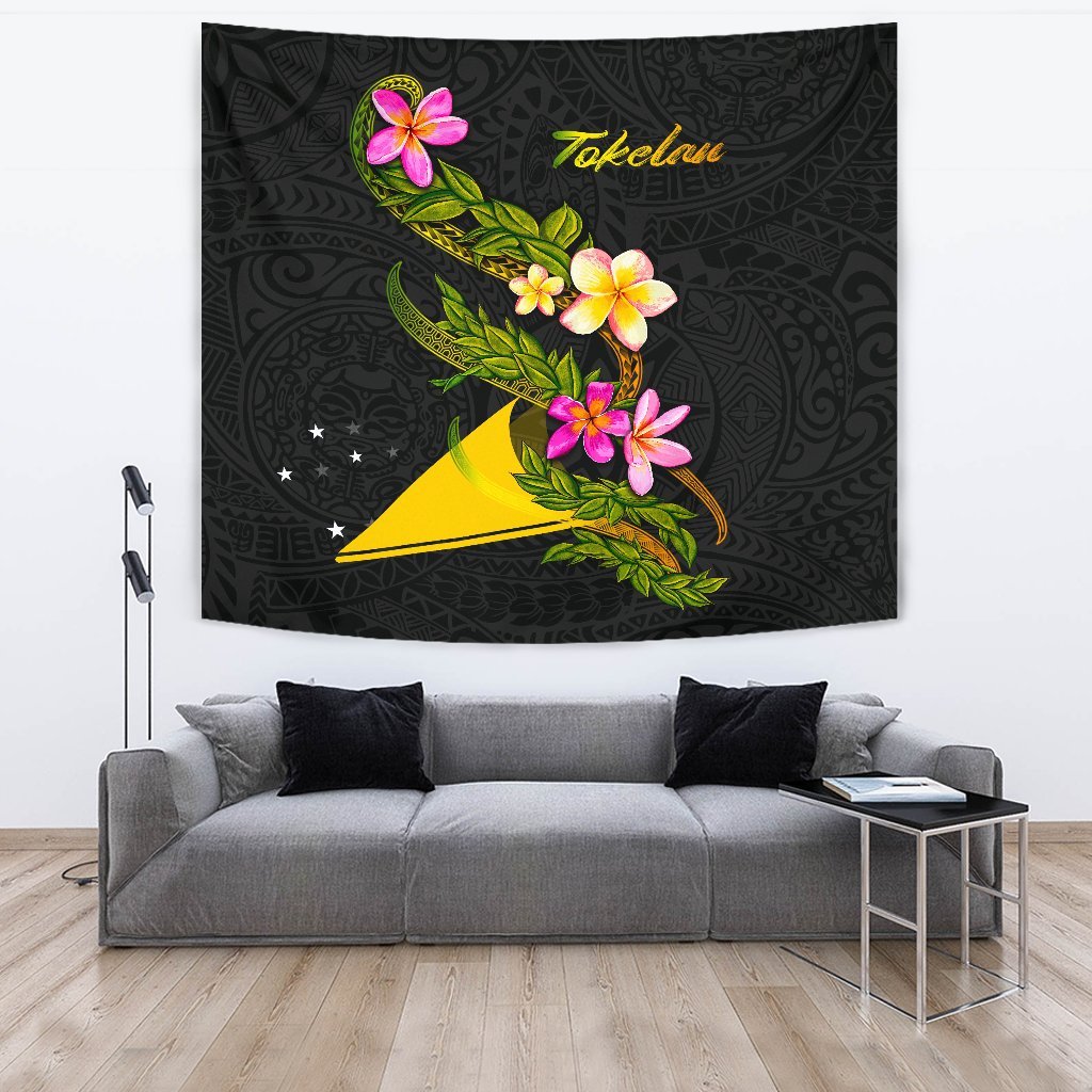 Tokelau Polynesian Tapestry - Plumeria Tribal One Style Black - Polynesian Pride