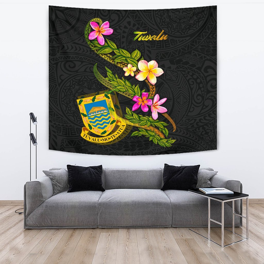 Tuvalu Polynesian Tapestry - Plumeria Tribal One Style Black - Polynesian Pride