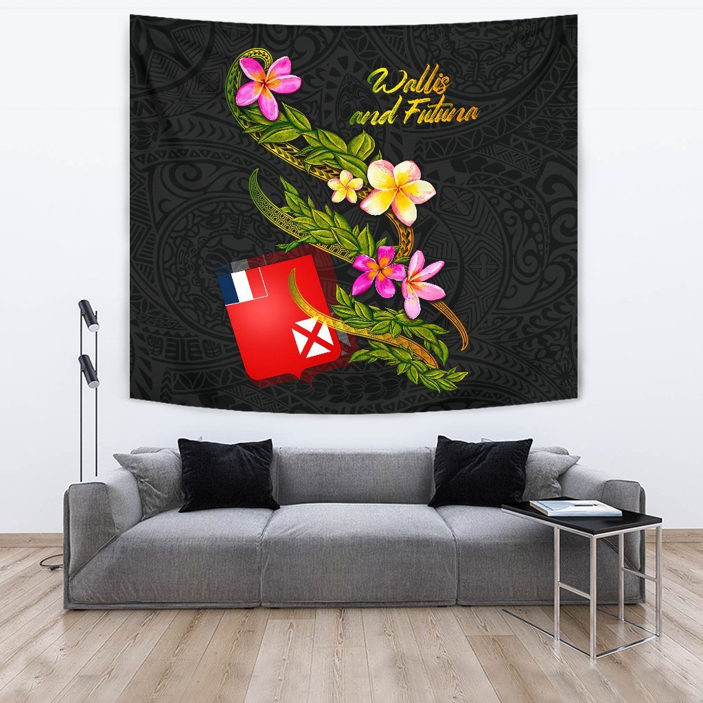 Wallis and Futuna Polynesian Tapestry - Plumeria Tribal One Style Black - Polynesian Pride