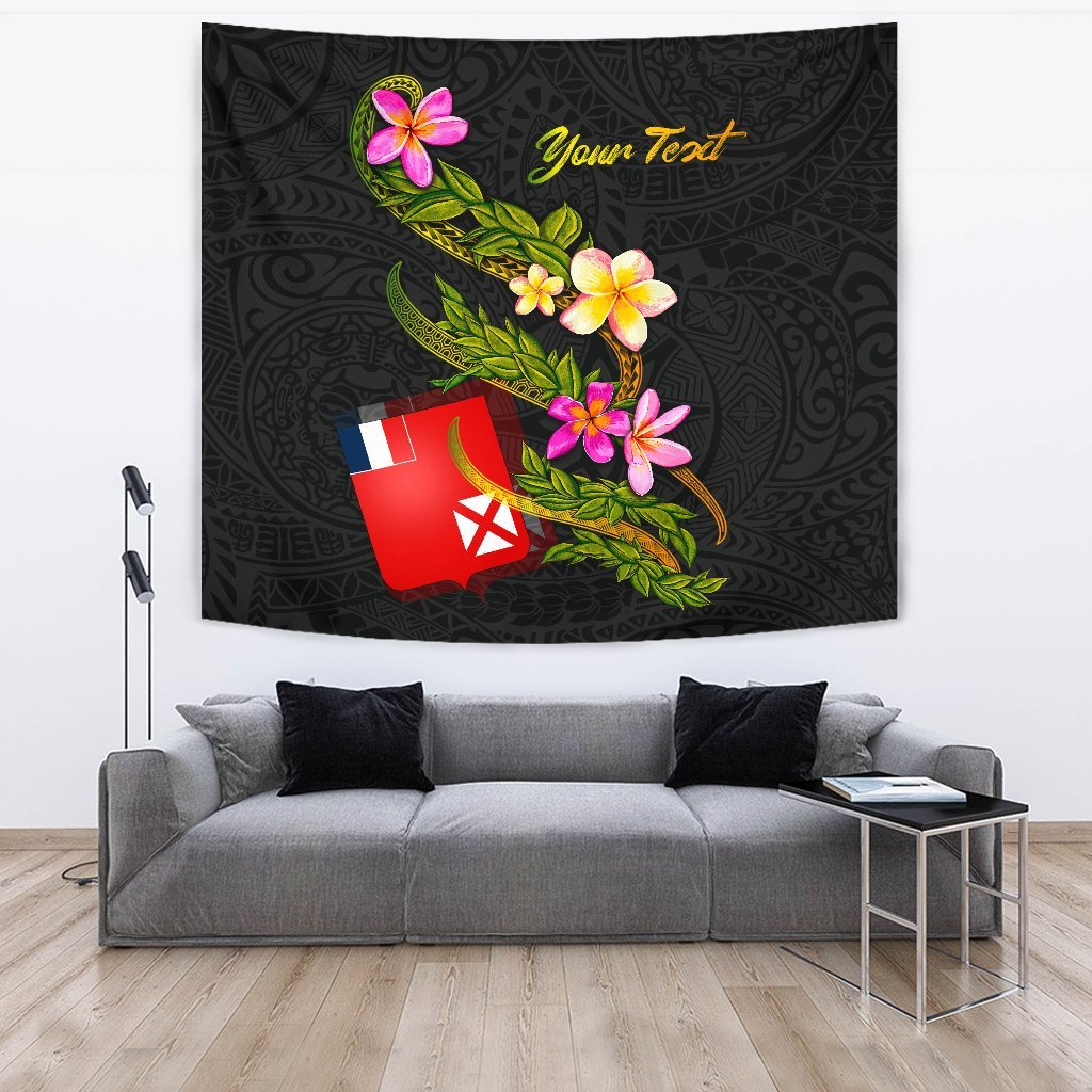 Wallis and Futuna Polynesian Custom Personalised Tapestry - Plumeria Tribal One Style Black - Polynesian Pride