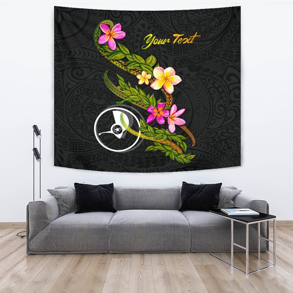 Yap Polynesian Custom Personalised Tapestry - Plumeria Tribal One Style Black - Polynesian Pride