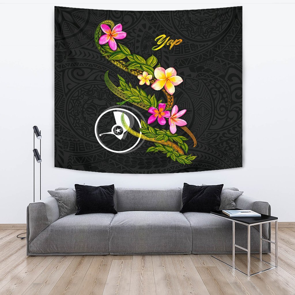 Yap Polynesian Tapestry - Plumeria Tribal One Style Black - Polynesian Pride