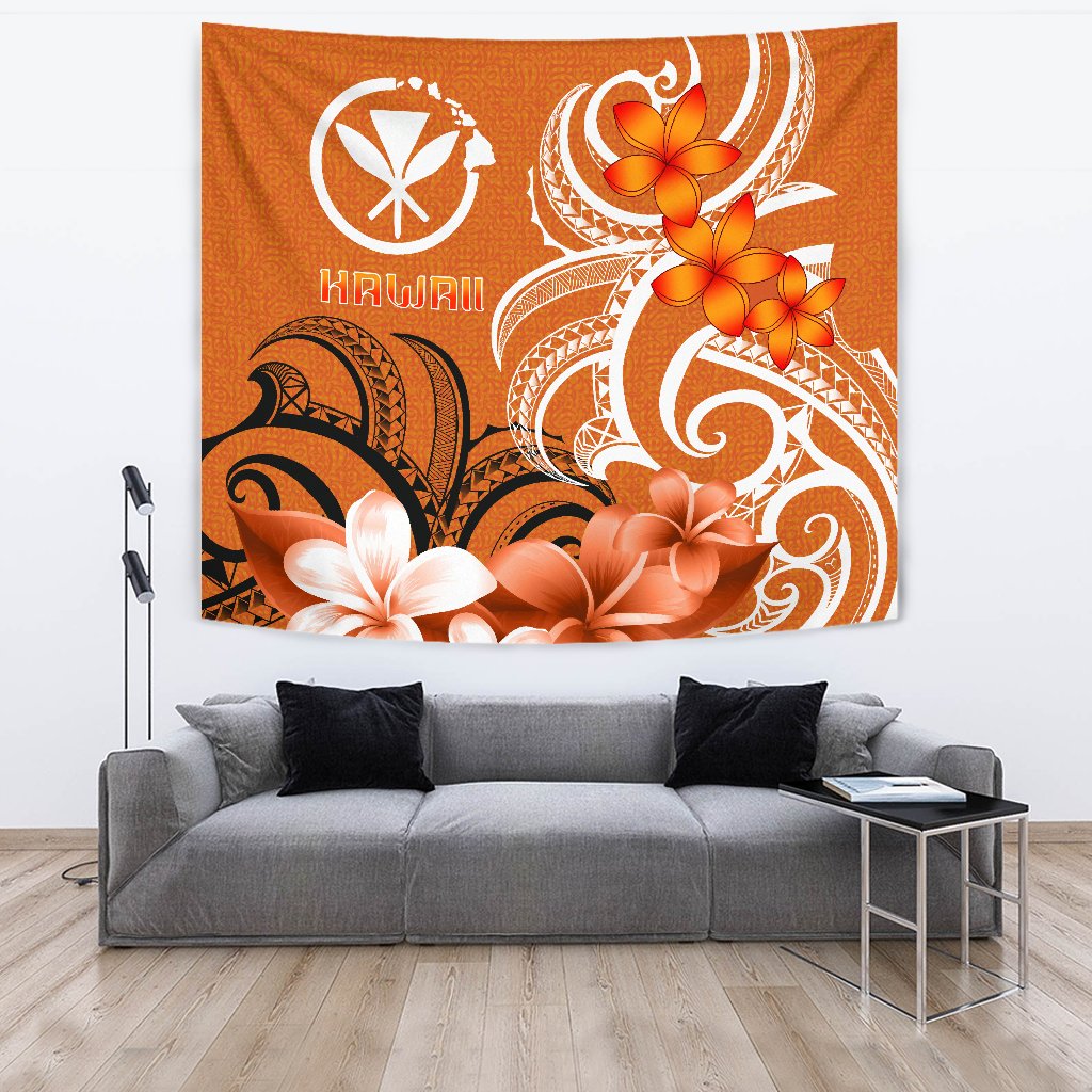 Hawaii Tapestry - Hawaiian Spirit Wall Tapestry - Hawaii Tapestry - Hawaiian Spirit Large 104" x 88" Orange - Polynesian Pride