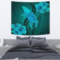 Hawaii Whale Swim Poly Turquoise Tapestry Wall Tapestry Blue - Polynesian Pride