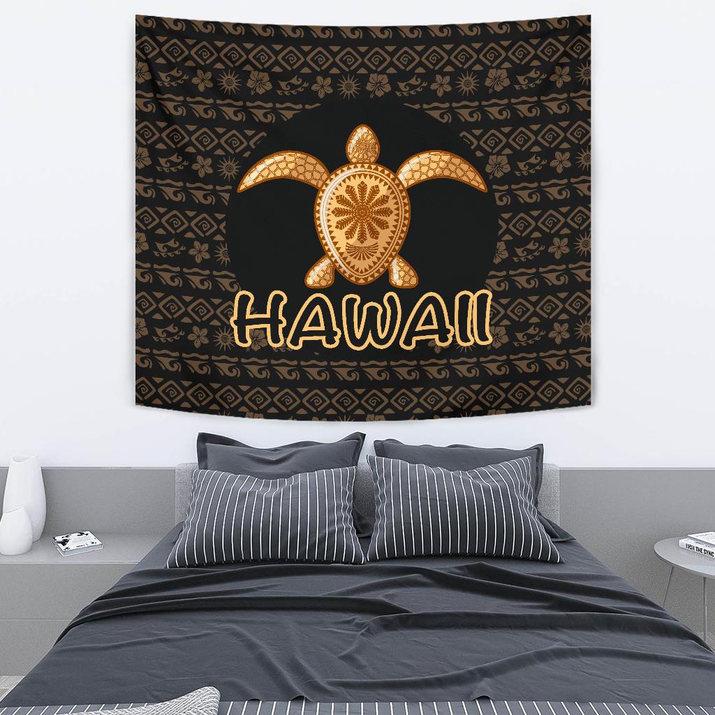 Hawaii Turtle Golden Tapestry Wall Tapestry Golden - Polynesian Pride