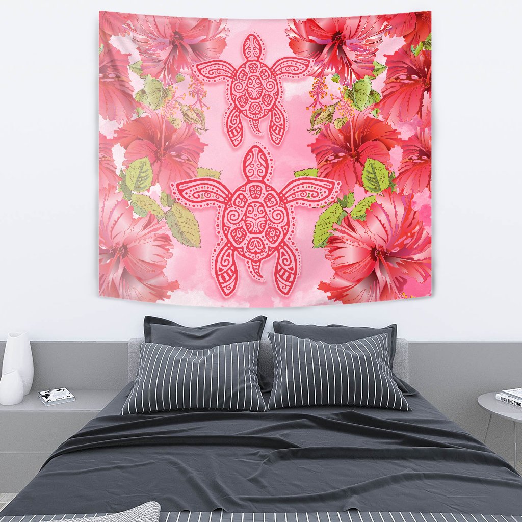 Hawaii Turtle Hibiscus Tapestry - Pink Style Wall Tapestry Pink - Polynesian Pride
