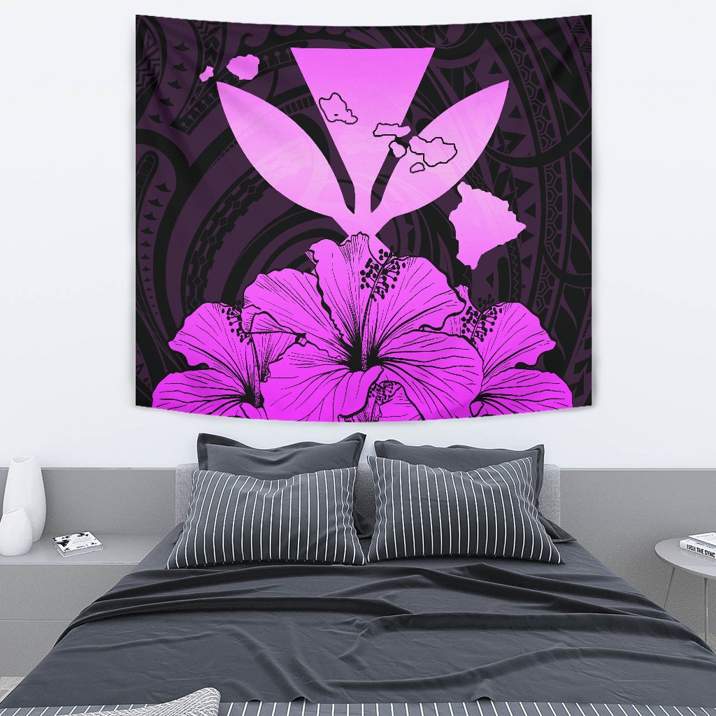 Hawaiian Kanaka Tapestry Hibiscus Polynesian Love Pink Wall Tapestry 130cm*150cm Pink - Polynesian Pride