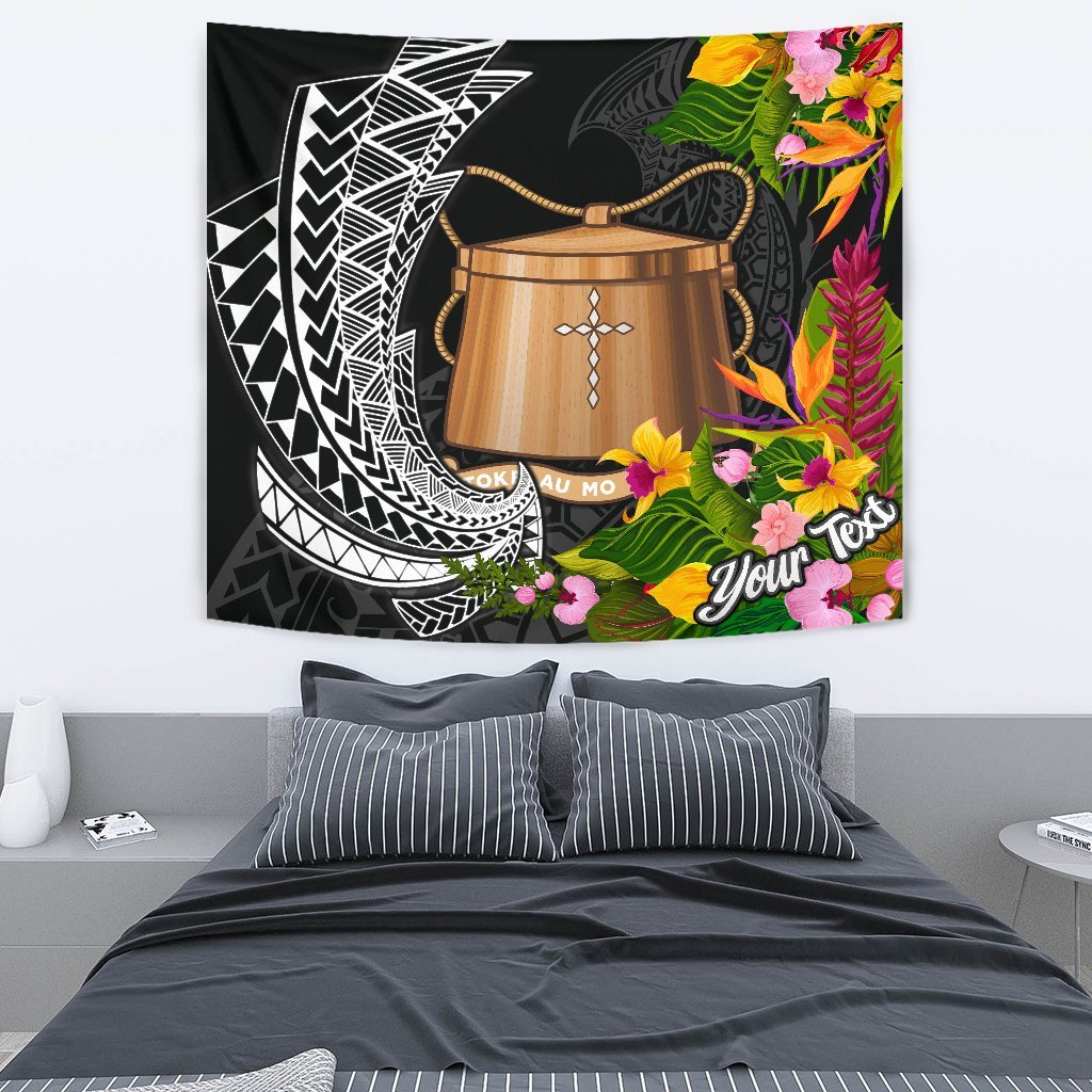 Tokelau Tapestrys - Custom Personalised Seal Spiral Polynesian Patterns Wall Tapestry - Tokelau Medium 80" x 68" Black - Polynesian Pride