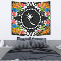 Chuuk State Tapestrys - Custom Personalised Tropical Flowers Style Wall Tapestry - Chuuk State Medium 80" x 68" Black - Polynesian Pride