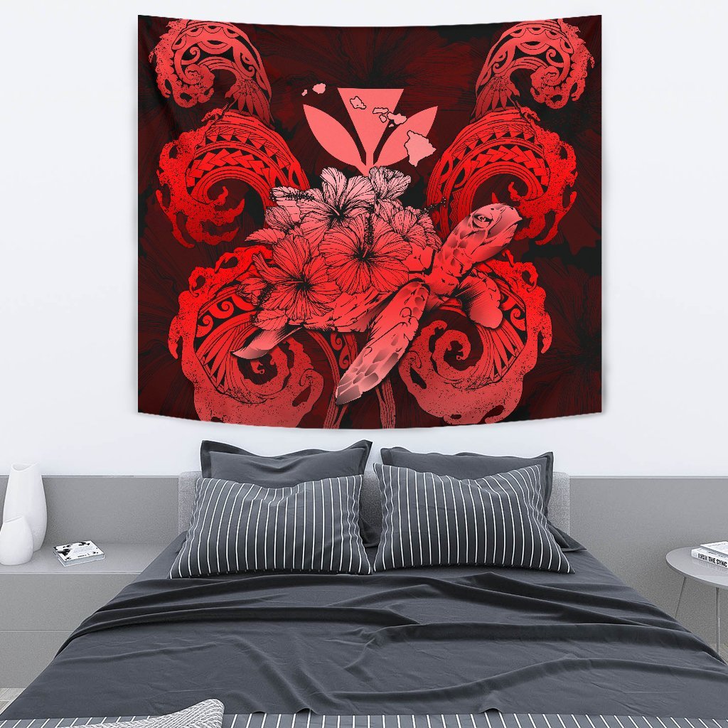 Hawaii Turtle Wave Polynesian Tapestry - Hey Style Red Wall Tapestry Red - Polynesian Pride
