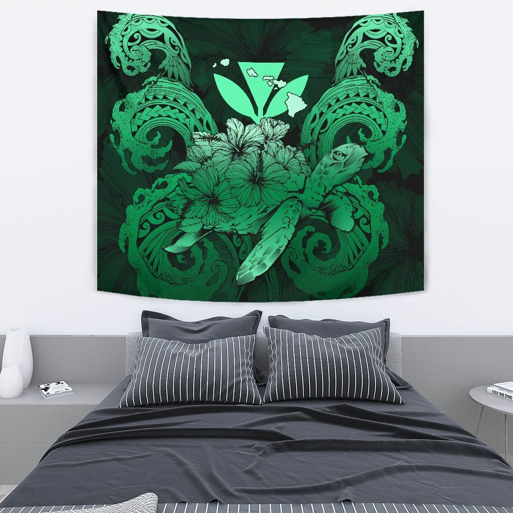 Hawaii Turtle Wave Polynesian Tapestry - Hey Style Green Wall Tapestry Medium 80" x 68" Green - Polynesian Pride