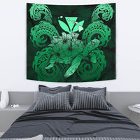Hawaii Turtle Wave Polynesian Tapestry - Hey Style Green Wall Tapestry Medium 80" x 68" Green - Polynesian Pride