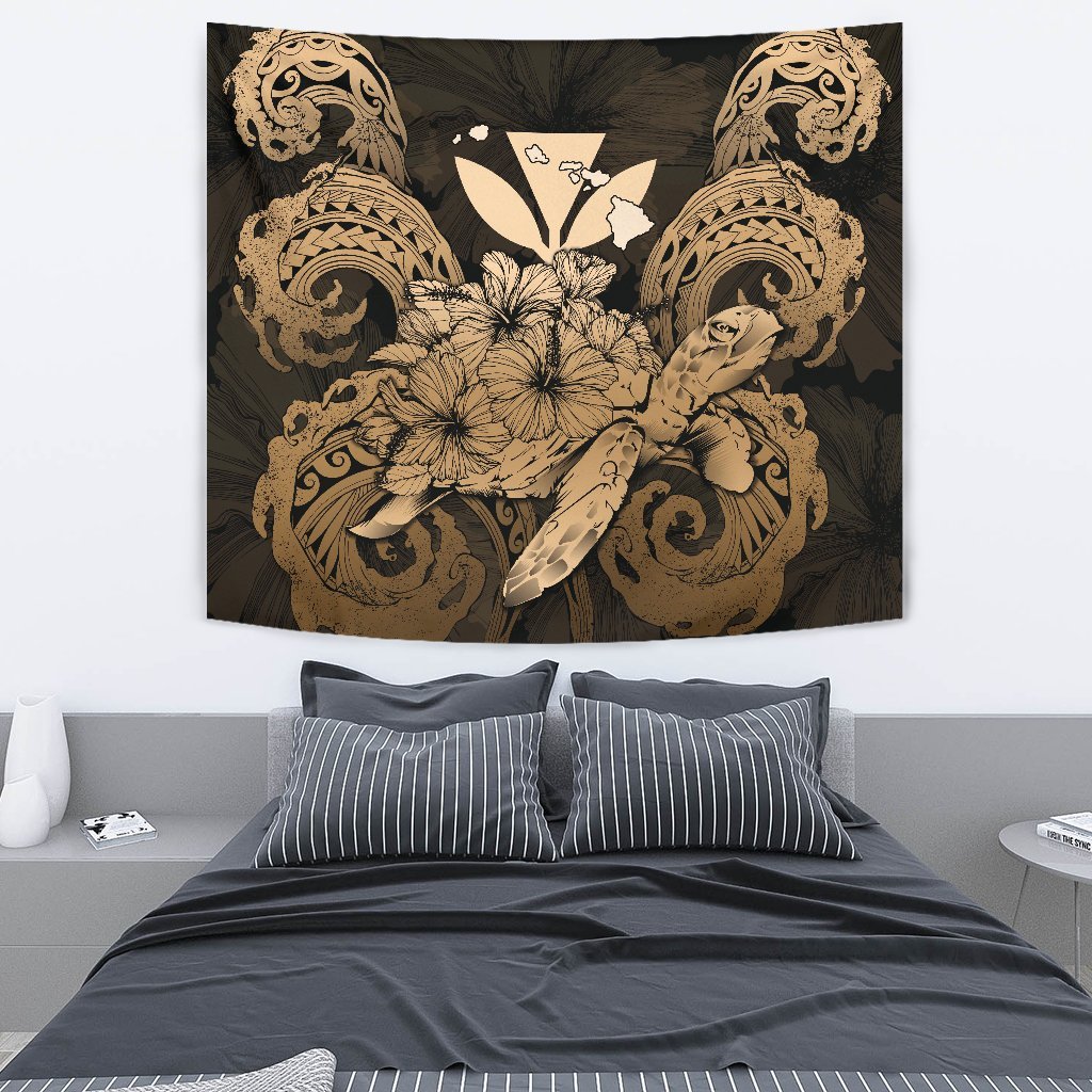 Hawaii Turtle Wave Polynesian Tapestry - Hey Style Gold Wall Tapestry 130cm*150cm Gold - Polynesian Pride