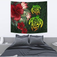 Hawaii Tapestry - Turtle Hibiscus Pattern Hawaiian Tapestry - Green Wall Tapestry Green - Polynesian Pride