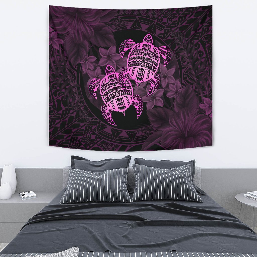 hawaiiTapestry - Turtle Strong Pattern Hibiscus Plumeria Pink AH Wall Tapestry 130cm*150cm Pink - Polynesian Pride