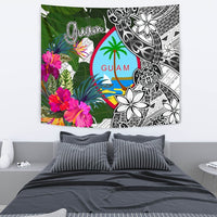 Guam Tapestry White - Turtle Plumeria Banana Leaf - Polynesian Pride