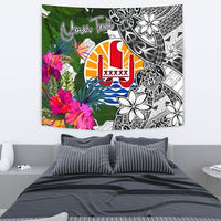Tahiti Custom Personalised Tapestry White - Turtle Plumeria Banana Leaf - Polynesian Pride