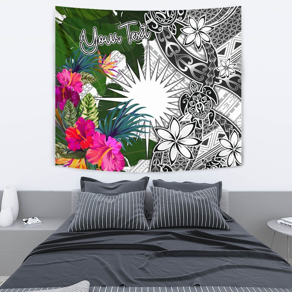 Marshall Islands Custom Personalised Tapestry White - Turtle Plumeria Banana Leaf - Polynesian Pride
