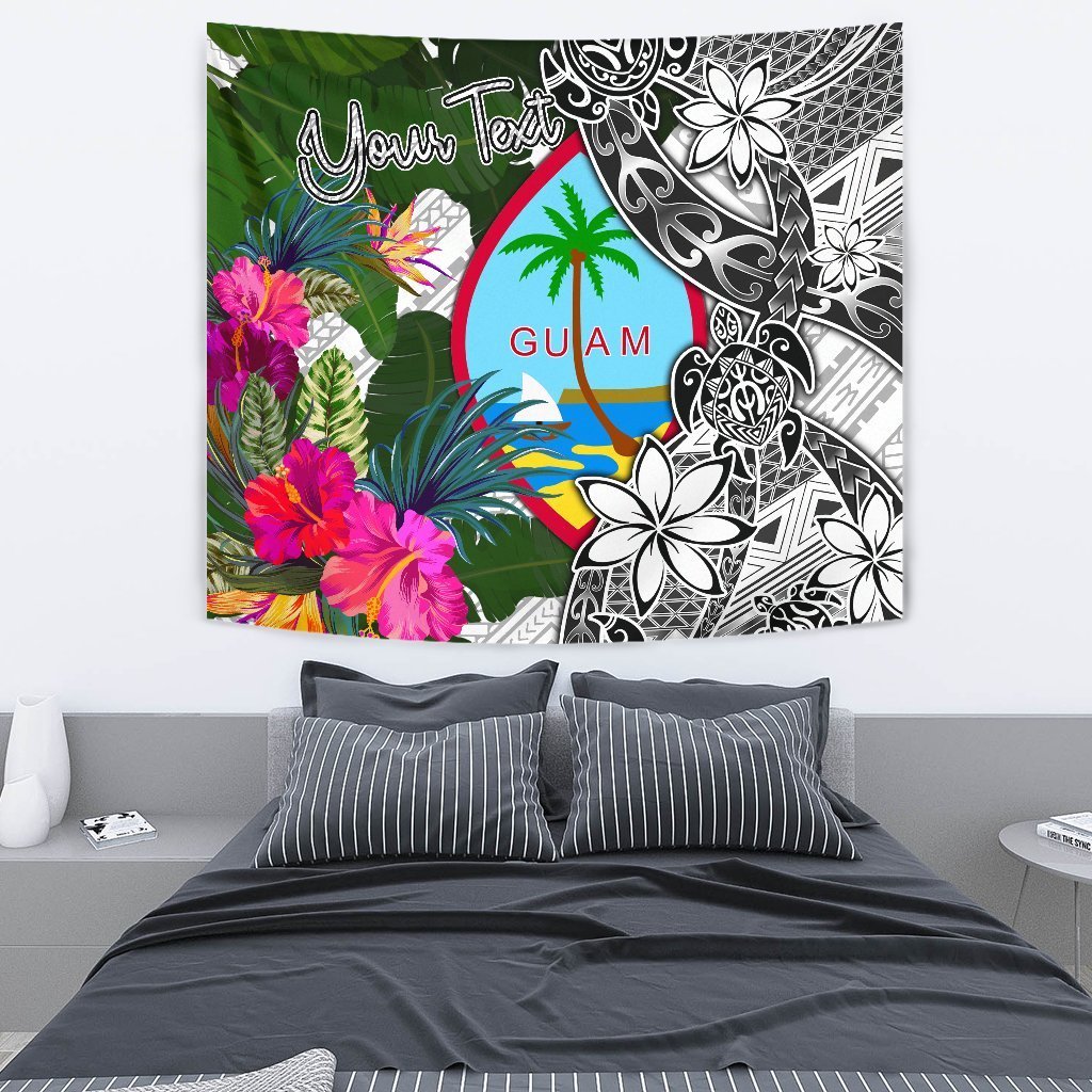 Guam Custom Personalised Tapestry White - Turtle Plumeria Banana Leaf - Polynesian Pride