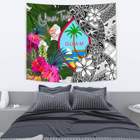 Guam Custom Personalised Tapestry White - Turtle Plumeria Banana Leaf - Polynesian Pride