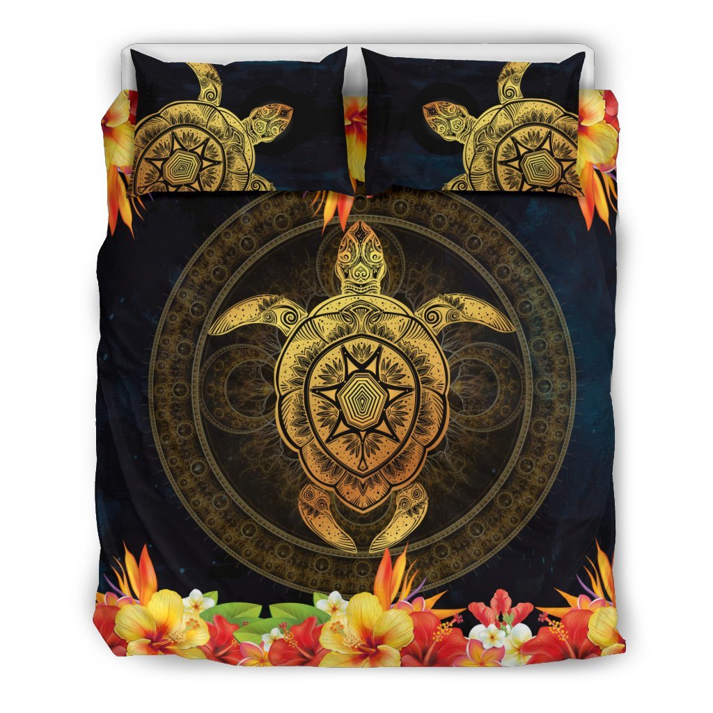 Fiji Duvet Cover Set - Hibiscus Golden Turtle - Polynesian Pride