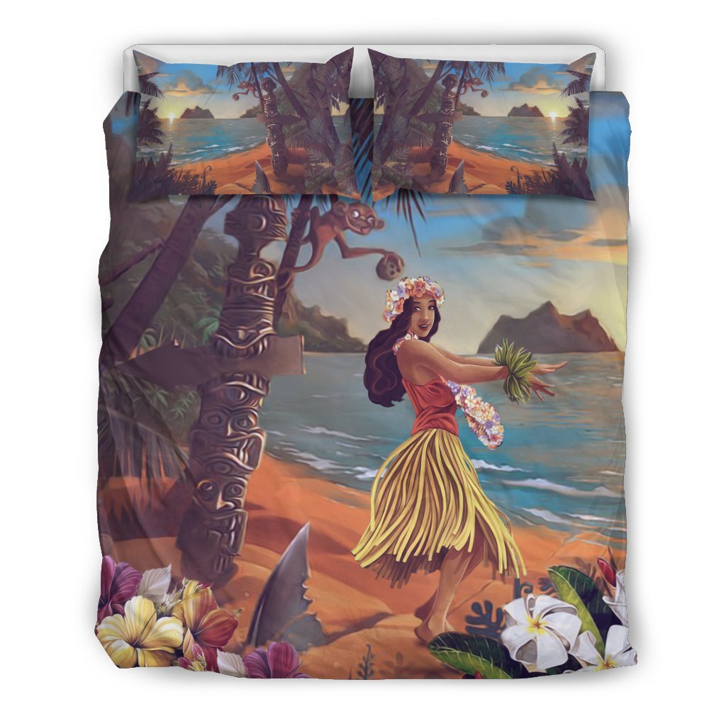 Hawaiian Duvet Cover Set - Tiki Style With Hula Hula Dancing Girl (Duvet Cover) - Polynesian Pride