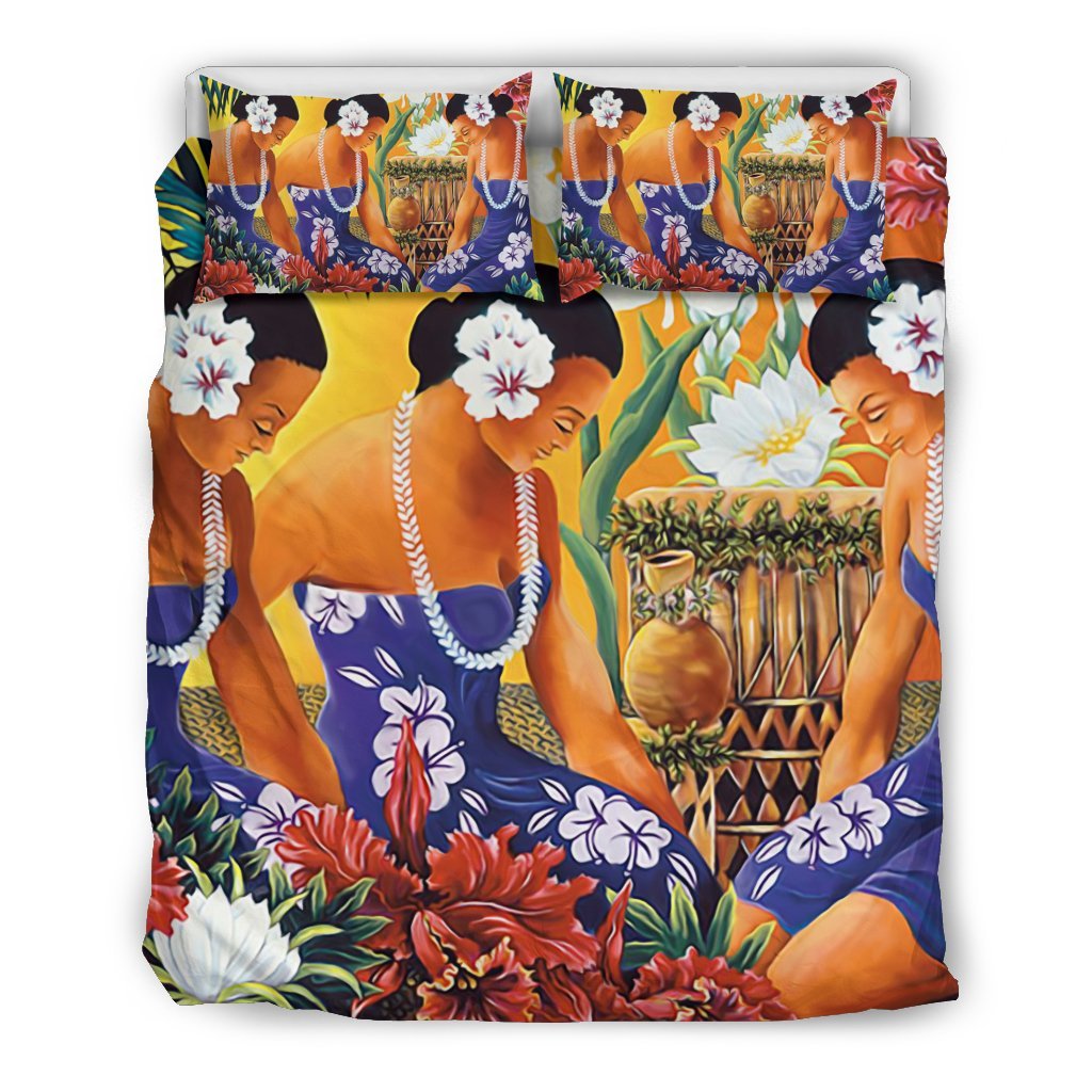 Hawaiian Duvet Cover Set - Hibiscus And Hawaii Girl - Polynesian Pride