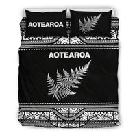 Aotearoa New Zealand Maori Bedding Set Silver Fern - White Black - Polynesian Pride