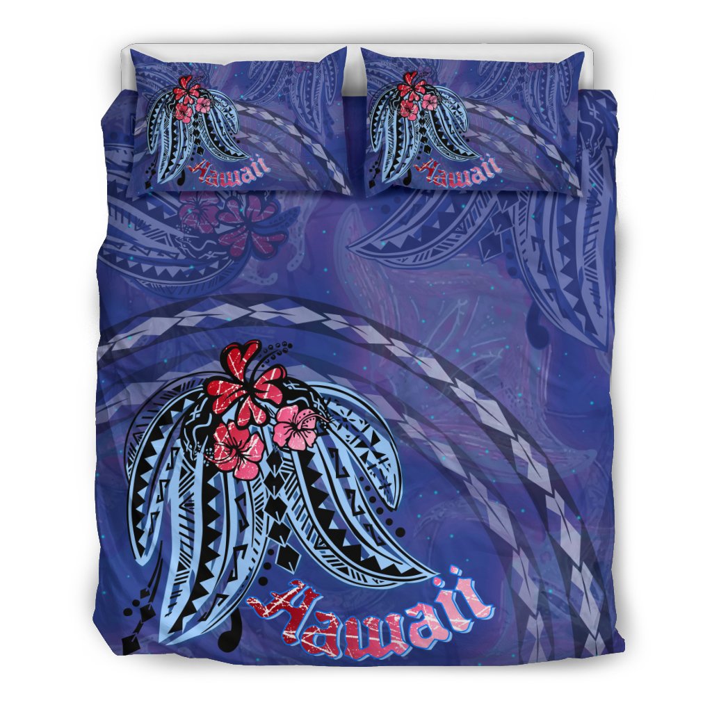 Hawaii Hibiscus Flowers Duvet Cover Set - Polynesian Patterns Style Black - Polynesian Pride