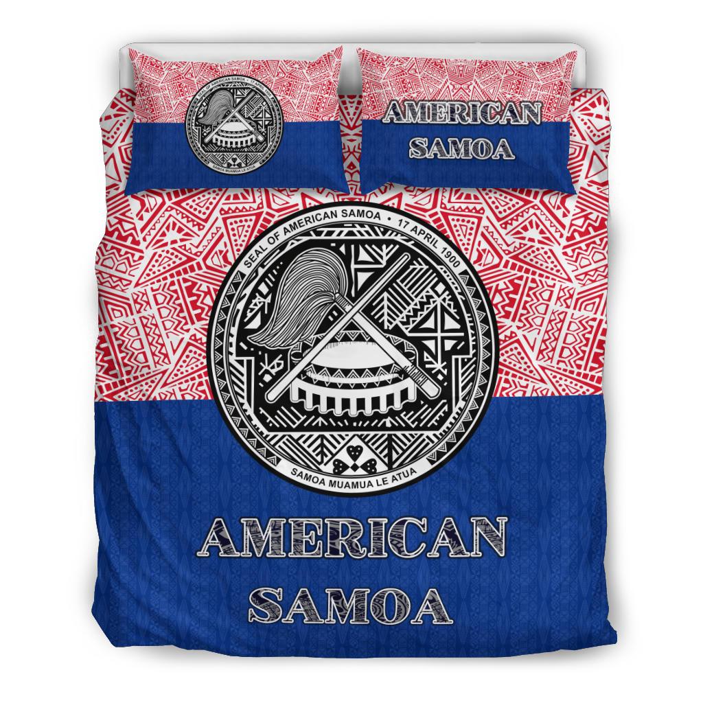 American Samoa Duvet Cover Set - Flag Coat Of Arms Style Black - Polynesian Pride