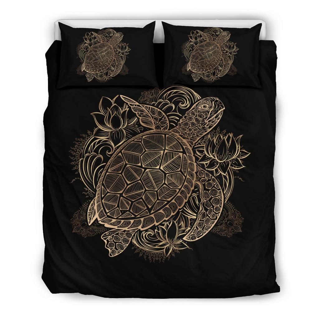 Turtle Hawaiian Duvet Cover Set Black - Polynesian Pride