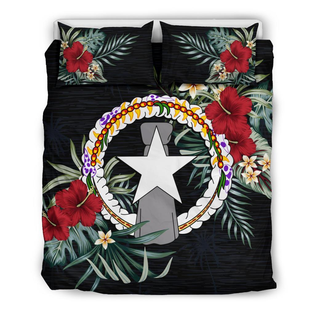 Northern Mariana Islands Duvet Cover Set - Northern Mariana Islands Flag Hibiscus - Polynesian Pride