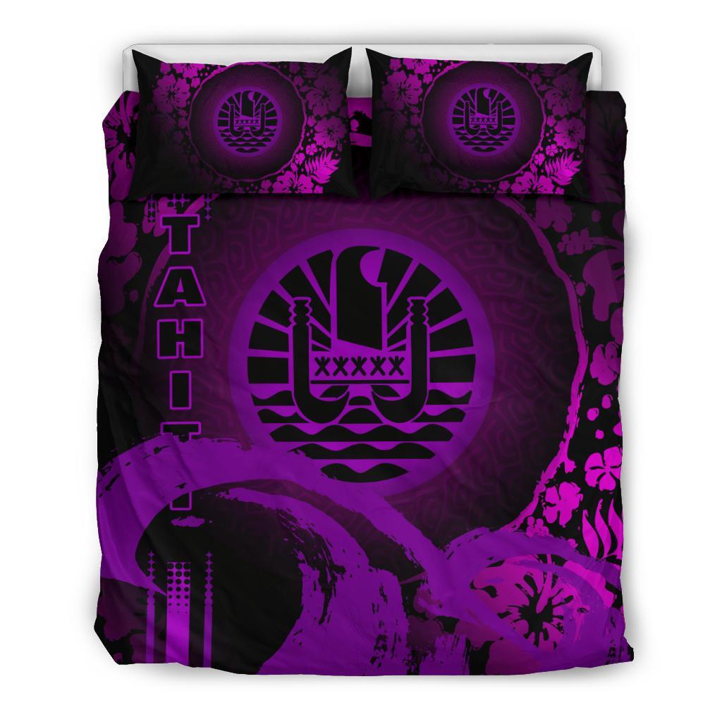 Tahiti Duvet Cover Set - Hibiscus And Wave Purple - Polynesian Pride
