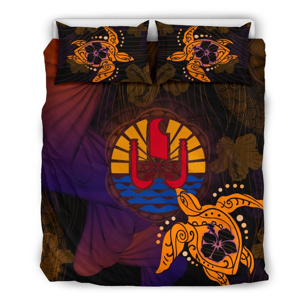 French Polynesia Duvet Cover Set - Turtle Hibiscus & Flag - Polynesian Pride