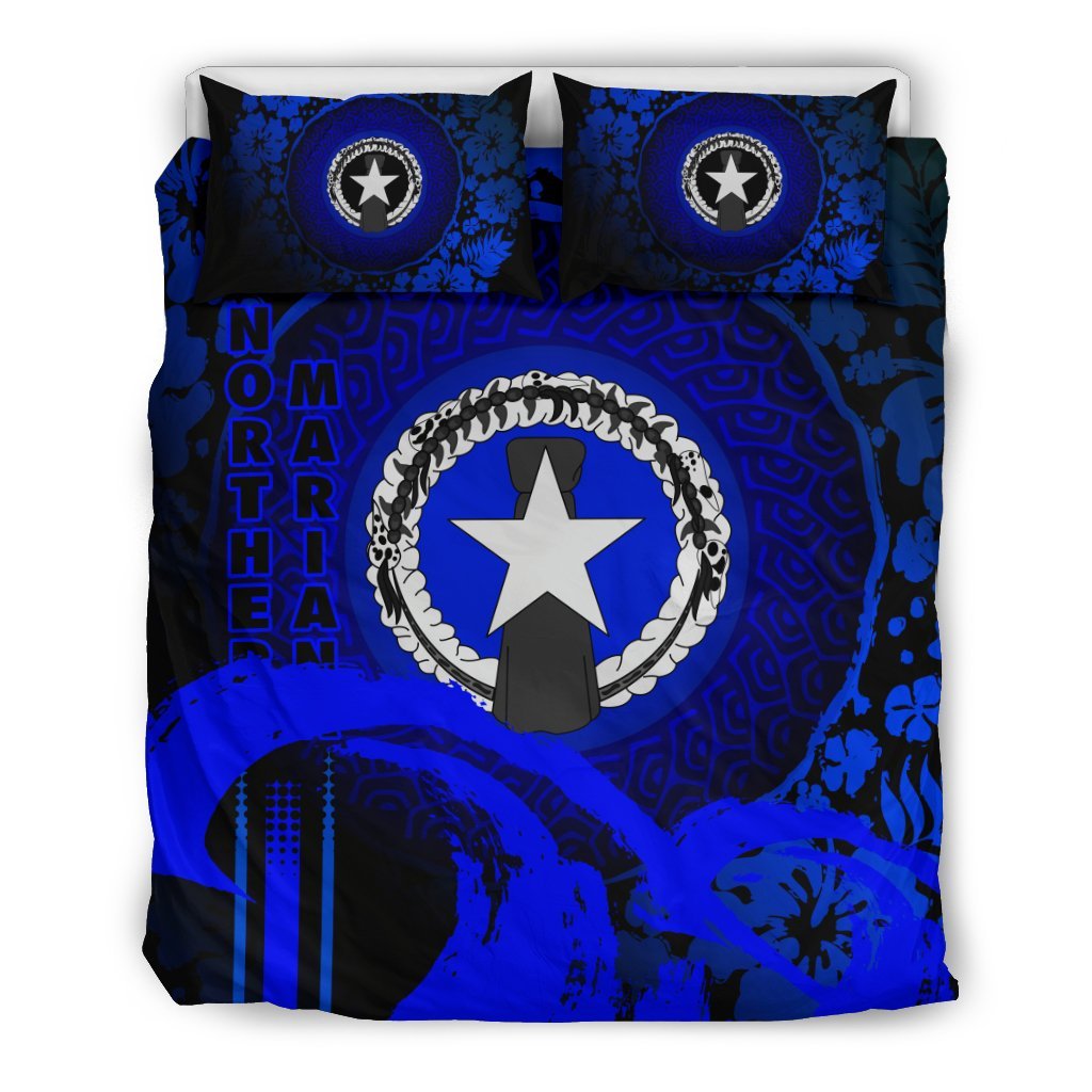 Northern Mariana Islands Duvet Cover Set - Hibiscus And Wave Blue - Polynesian Pride