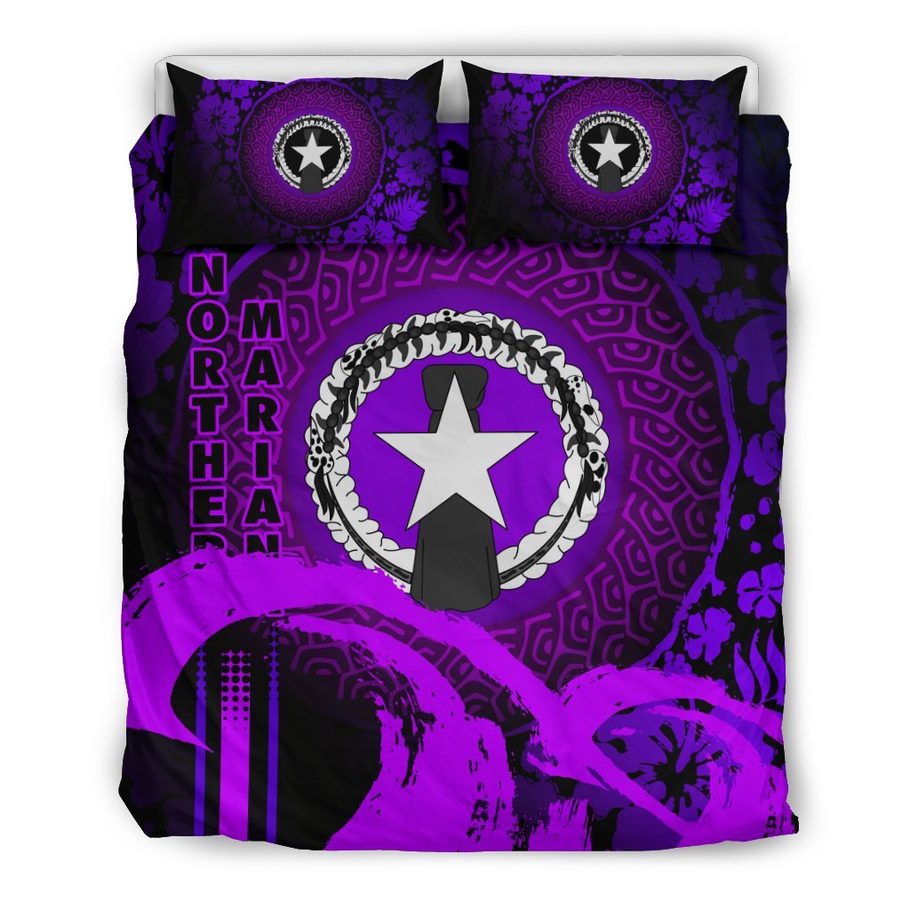 Northern Mariana Islands Duvet Cover Set - Hibiscus And Wave Purple - Polynesian Pride