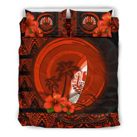 Tahiti Duvet Cover Set - Tahiti Coat Of Arms Hibiscus Coconut Tree - Polynesian Pride