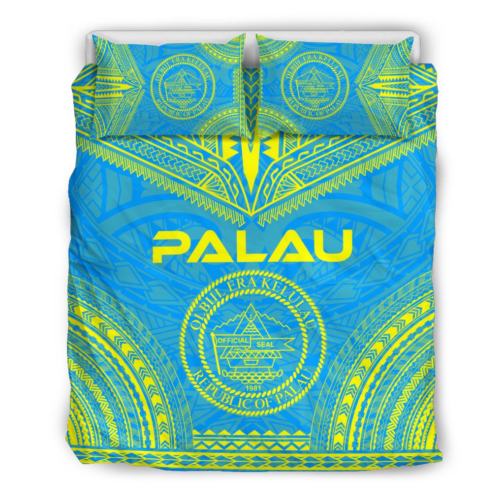 Palau Flag Polynesian Chief Duvet Cover Set Blue - Polynesian Pride