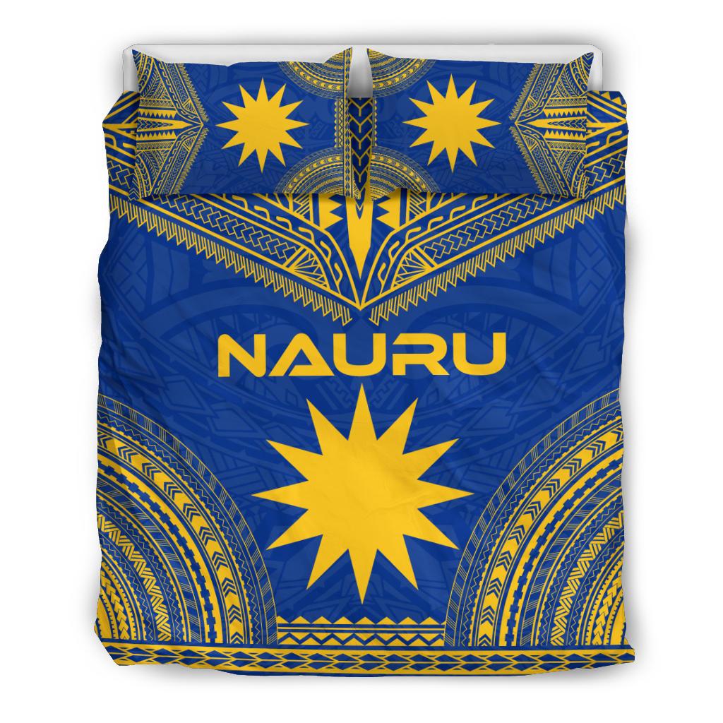 Nauru Flag Polynesian Chief Duvet Cover Set Blue - Polynesian Pride