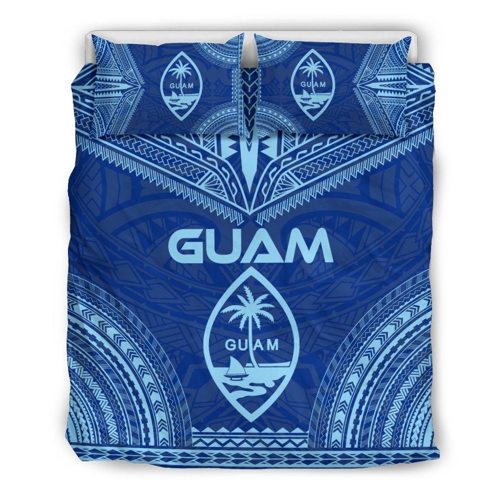 Guam Flag Polynesian Chief Duvet Cover Set Blue - Polynesian Pride