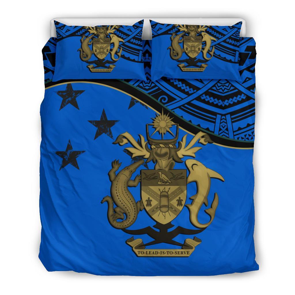 Solomon Island Duvet Cover Set - Flag & Coat Of Arms Blue - Polynesian Pride