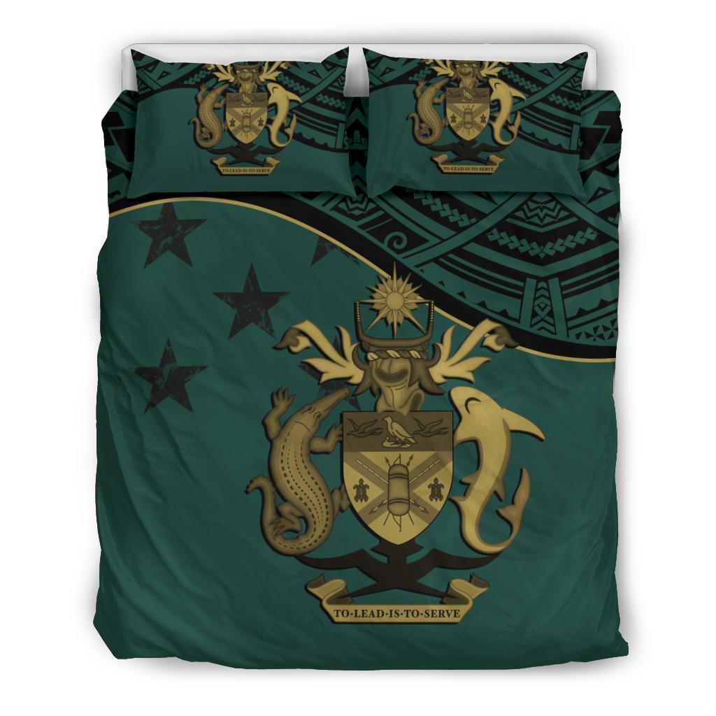 Solomon Island Duvet Cover Set - Flag & Coat Of Arms Drak Blue - Polynesian Pride