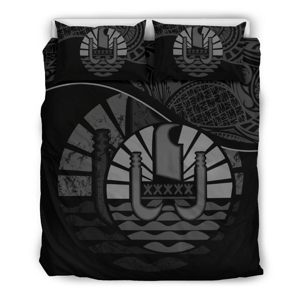 Tahiti Duvet Cover Set - Tahiti Flag Black Black - Polynesian Pride