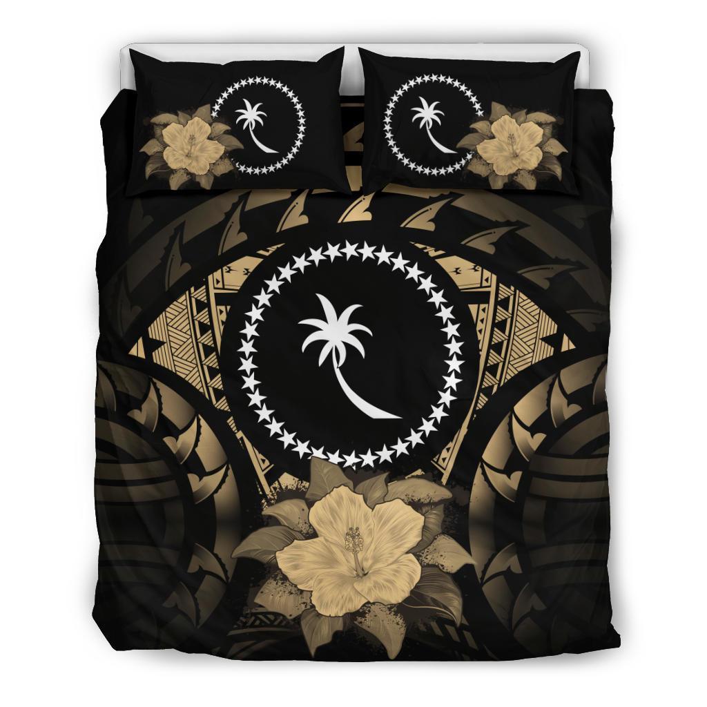 Chuuk Duvet Cover Set - Chuuk Flag & Brown Hibiscus - Polynesian Pride